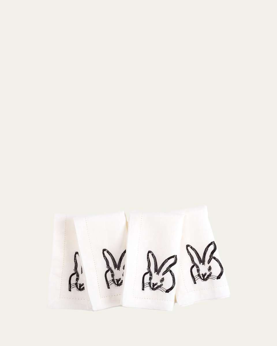 Black Painted Bunny Embroidered Linen Dinner Napkin, 20"Sq.